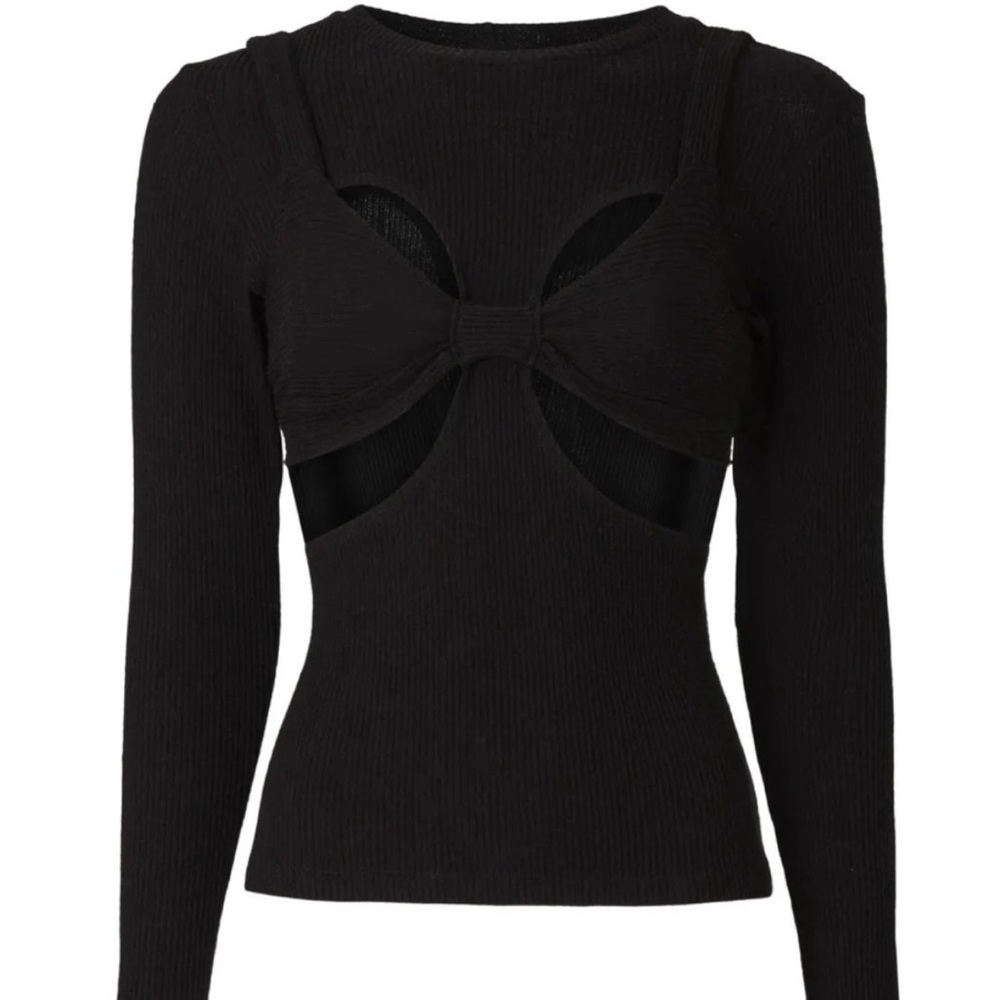 LNA CHIC Black Unique Cut-Out Knit Top szM - Picture 4 of 4